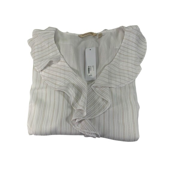 NWT Soft Surroundings Xenia Ruffle Top Sz Med White & Gold Metallic Thread Party - Picture 4 of 13